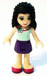 LEGO Minifigure-Emma, Dark Purple Skirt, Light Aqua Top with Flower at Neck-Friends-FRND108-Creative Brick Builders